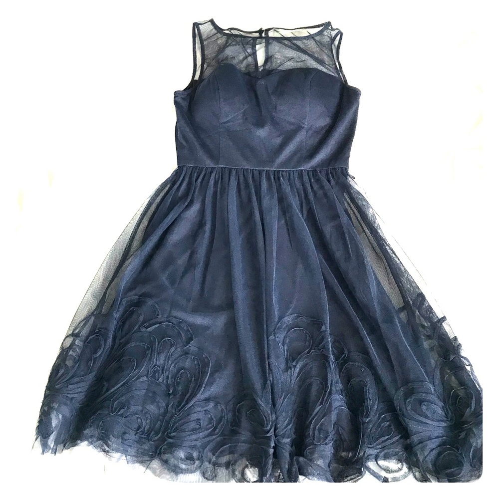 Eliza J navy floral embroidered hem dress
